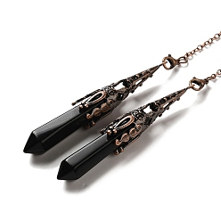 Обсидиан Натуральный обсидиановый маятник с большой подвеской, с латунной фурнитурой , пуля, 260~270 мм, отверстие : 1.5 мм