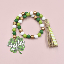 Clover Wood Beaded Garlands, with Jute Tassel, Pendant, for St.Patrick's  Day, Clover Pattern, 750mm