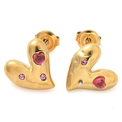 Роза Ионное покрытие (ip) 304 серьги-гвоздики из нержавеющей стали, со стразами, сердце, роза, 13x13 мм