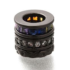 Черный Цвет Металла Реечное покрытие латунь микро паве кубический цирконий европейские бусины, бусины с большим отверстием, долговечный, без свинца и без кадмия, колонка, металлический черный , 10x9 мм, отверстие : 5.5 мм