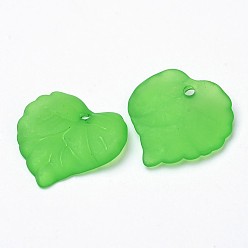 Green Transparent Acrylic Pendants, Frosted, Leaf, Dyed, Green, 16x15x2mm, Hole: 1.2mm, about 1650pcs/500g