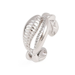 Shell Shape Латунные кольца-манжеты для женщин, без кадмия и без свинца, стойки покрытие, долговечный, платина, формы раковины, 11 мм, внутренний диаметр: регулируемый