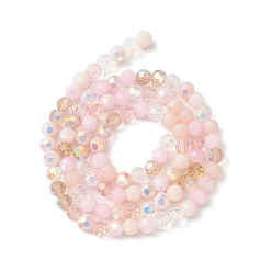 Pink Стеклянные бусины с гальваническим покрытием , граненый (32 граней), с половинным покрытием ab цвета, круглые, розовые, 6x5 мм, отверстие : 1.4 мм, около 100 шт / нитка, 20.87'' (53 см)