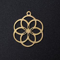 Golden 201 Stainless Steel Filigree Charms, Seed of Life/Sacred Geometry, Golden, 22.5x18.5x1mm, Hole: 1.5mm