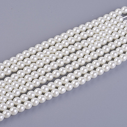Ivoire Brins de perles de verre teints écologiques, Grade a, ronde, cordon en coton fileté, blanc crème, 6mm, Trou: 1.2~1.5mm, Environ 70 pcs/chapelet, 15.7 pouce