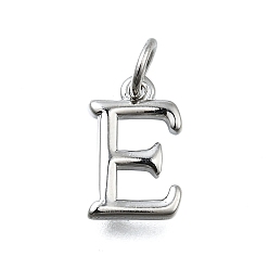Letter E Латунные подвески, с целью перехода в кольце, долговечный, без свинца и без кадмия, стойки покрытие, платина, Письмо E, 12x7.5x2 мм, отверстие : 3 мм