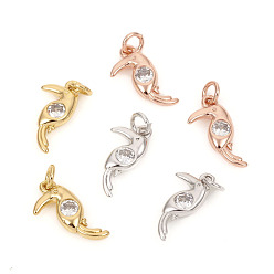 (52) Непрозрачная лаванда Латунные микро проложить кубического циркония прелести, с прыжковых колец, птица, прозрачные, разноцветные, 13.5x7x2.3 мм, кольца прыжок: 4x0.8 мм, 2.2 мм внутренним диаметром