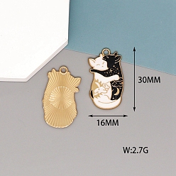 Cat Shape Alloy Enamel Pendants, Golden, Cat Charm, 30x16mm