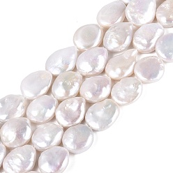 Seashell Color Natural Baroque Keshi Pearl Coin Beads Strands, Nucleated Pearl, Flat Round, Seashell Color, 14~20x14~16x4~10mm, Hole: 0.6mm, about 21~24pcs/strand, 14.57~15.16 inch(37~38.5cm)