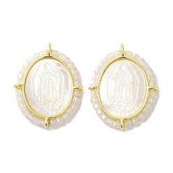 Белый Дым Покрытие стойки латунь микро паве кубический цирконий и подвески в виде ракушек, долговечный, без кадмия и без свинца, реальный 18 k позолоченный, овал с подвесками в виде Девы Марии, серый, 30x22.5x4 мм, отверстие : 1.5 мм