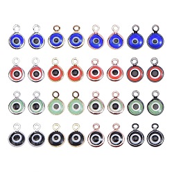 Mixed Color 32Pcs 16 Styles Handmade Evil Eye Lampwork Charms, with Brass Findings, Flat Round with Evil Eye, Mixed Color, 10x6.5x3mm, Hole: 1.5mm, 2pcs/style