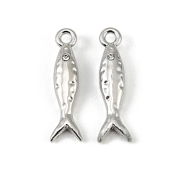 Платина Подвески из сплава и страза, рыбы прелести, долговечный, стойки покрытие, платина, 23.5x6.5x4 мм, отверстие : 1.8 мм