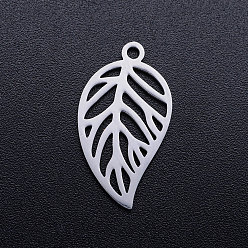 Stainless Steel Color 201 Stainless Steel Pendants, Leaf, Stainless Steel Color, 22x12x1mm, Hole: 1.4mm