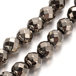 Non-magnetic Hematite Electroplated Non-magnetic Synthetic Hematite Bead Strands, Faceted Round, Imitation Pyrite, 4mm, Hole: 1mm, about 100pcs/strand, 15.7 inch