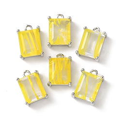 Желтый Латунь стекло амулеты, прямоугольные, граненые, платина, желтые, 13x9x6 мм, отверстие : 1.2 мм