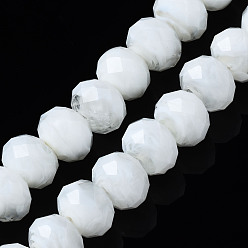 White Handmade Lampwork Beads Strands, Abacus, Faceted, White, 11.5x8.5mm, Hole: 1.5mm, about 45pcs/strand, 15.16 inch(38.5cm)