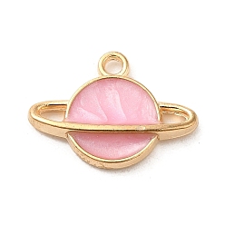 Pink Alloy Enamel Pendants, Light Gold, Planet Charm, Pink, 12x16x2.5mm, Hole: 1.5mm