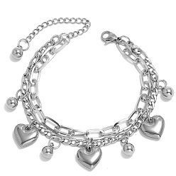 1# Stylish Hip-hop Stainless Steel Heart Bell Multi-layer Charm Bracelet