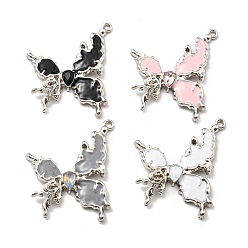 Mixed Color Alloy Glass with Enamel Pendants, Long-Lasting Plated, Lead Free & Cadmium Free, Platinum, Butterfly Charm, Mixed Color, 38x32x5mm, Hole: 1.8mm