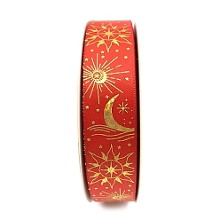 Orange Red 48 Yards Gold Stamping Polyester Ribbon, Moon Sun Printed Ribbon for Gift Wrapping, Party Decorations, Orange Red, 1 inch(25mm)