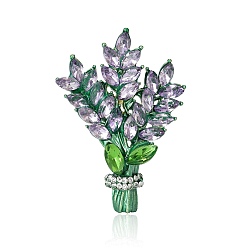Violet Alloy Rhinestone Brooch, Flower Lapel Pin, Violet, 43x31mm