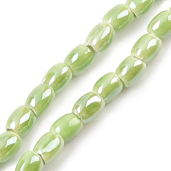 Светло-зеленый Фарфора ручной работы бисер нитей, рис, яркие глазированный фарфор, светло-зеленый, 5x4 мм, отверстие : 2 мм, около 59~61 шт / нитка, 11.81~12.20'' (30~31 см)