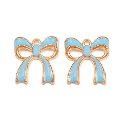 Licht Himmel blau Legierung mit Emailanhängern, Bowknot Charms, Licht Gold, Licht Himmel blau, 20x18x3 mm, Bohrung: 1.5 mm