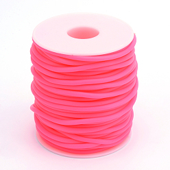Deep Pink Hollow Pipe PVC Tubular Synthetic Rubber Cord, Wrapped Around White Plastic Spool, Deep Pink, 3mm, Hole: 1.5mm, about 27.34 yards(25m)/roll