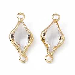 Crystal Transparent K9 Glass Connector Charms, with Light Gold Plated Brass Findings, Faceted, Rhombus Links, Crystal, 22x10x4.5mm, Hole: 2mm
