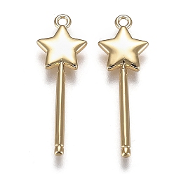 Golden Brass Pendants, Long-Lasting Plated, Cadmium Free & Lead Free, Star Magic Stick, Golden, 27x9x2mm, Hole: 1.4mm