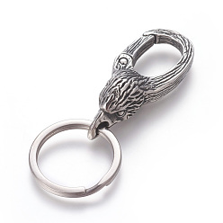 Antique Silver 304 Stainless Steel Split Key Rings, Keychain Clasp Findings, Hawk, Antique Silver, 75mm, Ring: 28x2.5mm, 22mm Inner Diameter