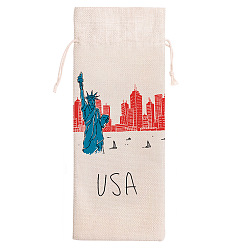 Human Independence Day Linen Packing Pouches, Drawstring Bags, Rectangle, Human Pattern, 32x13.5cm