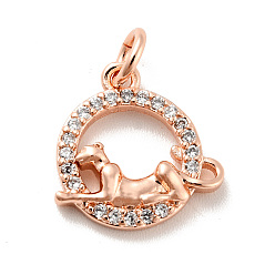 Розовое Золото Кольцо с леопардовым принтом, подвески из латуни с микропаве, прозрачные фианиты, с прыжковых колец, без кадмия и без свинца, розовое золото , 14x13x2.5 мм, отверстие : 3.1 мм