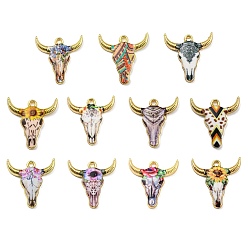 Mixed Color Alloy Pendant, Lead Free & Cadmium Free & Nickel Free, Cattle, Mixed Color, 22x21.5x2.5mm, Hole: 1.8mm