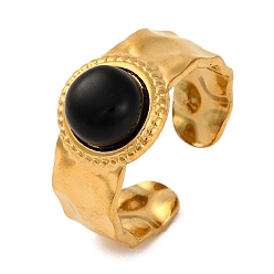 Black Onyx Круглые кольца на палец из натурального черного оникса, золотистый тон 304 широкие манжеты из нержавеющей стали для женщин, внутренний диаметр: регулируемый