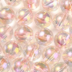 Pearl Pink UV Plating Transparent Rainbow Iridescent Acrylic Beads, Round, Pearl Pink, 16x15.5mm, Hole: 3mm