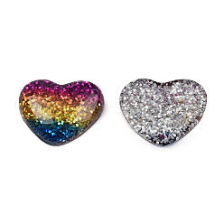 Colorful Resin Cabochons, with Glitter Powder, Heart, Colorful, 13.5x16x4.5mm