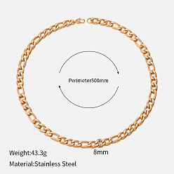 Rose gold 8mm-50cm Stylish Stainless Steel Cuban Chain Necklace for Women with Real Gold Plating