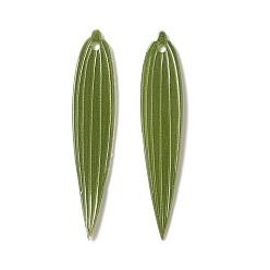 Olive Drab Opaque Resin Pendants, Bamboo Leaf, Olive Drab, 40.5x8x1mm, Hole: 1.2mm