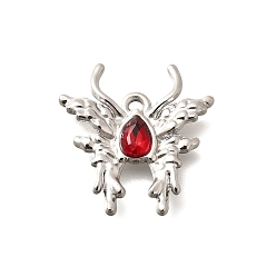 Светло-сиамский 304 подвески из нержавеющей стали, со стразами, цвет нержавеющей стали, бабочка, Light Siam, 24x23x4 мм, отверстие : 2 мм