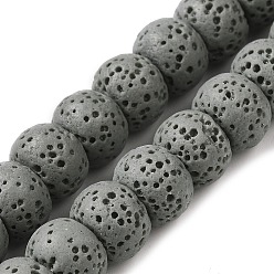 Dark Gray Natural Lava Rock Dyed Beads Strands, Rondelle, Dark Gray, 10x7~7.5mm, Hole: 1.6mm, about 55~56pcs/strand, 16.14''(41~41.5cm)