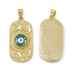Teal Natural Shell Pendants, Oval Charms with Evil Eye, Dyed, with Rack Plating Golden Tone Brass Findings, Long-Lasting Plated, Teal, 36x17x4mm, Hole: 6x4mm