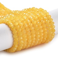 Gold Backfarbe, Imitation von Jade, Glasperlenstränge, facettierte Rondelle, Gold, 4x3 mm, Bohrung: 1 mm, ca. 105~110 Stk. / Strang, 38~39 cm