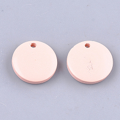 Pink Painted Wood Charms, Flat Round, Pink, 15x4mm, Hole: 1.8mm