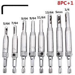 Stainless Steel Color Woodworking Tools Sets, Including Wood Plug Cutter Drill Bits, Hexagon Wrench, Stainless Steel Color, 9pcs/set
