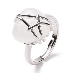 Хрусталь Регулируемое кольцо в форме сердца из натурального кварца, украшения из латунной проволоки для женщин, без кадмия и без свинца, размер США 7 1/4~13 (17.5~22.3 мм)