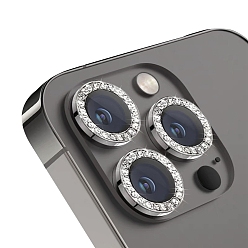 Черный Пленка для линз мобильного телефона со стразами из стекла и алюминиевого сплава, аксессуары для защиты линз, совместим с защитной пленкой для объектива камеры 13/14/15 pro & pro max, чёрные, упаковка: 90x55x8 мм, 3 шт / комплект