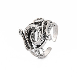 Antique Silver Snake Wrap Alloy Open Cuff Ring, Chunky Wide Ring for Men Women, Cadmium Free & Lead Free, Antique Silver, US Size 8 3/4(18.7mm)