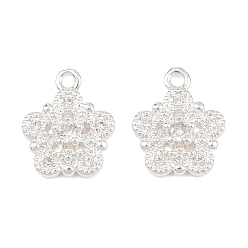 Посеребрённый Латунные микро проложить кубического циркония подвески, , 925 серебро покрытием, 13x11x3 мм, отверстие : 1.2 мм