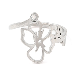 Нержавеющая Сталь Цвет 304 нержавеющая сталь с регулируемыми кольцами из циркония, августовский мак, цвет нержавеющей стали, 1.5~16 мм, размер США 6 (16.5 мм)